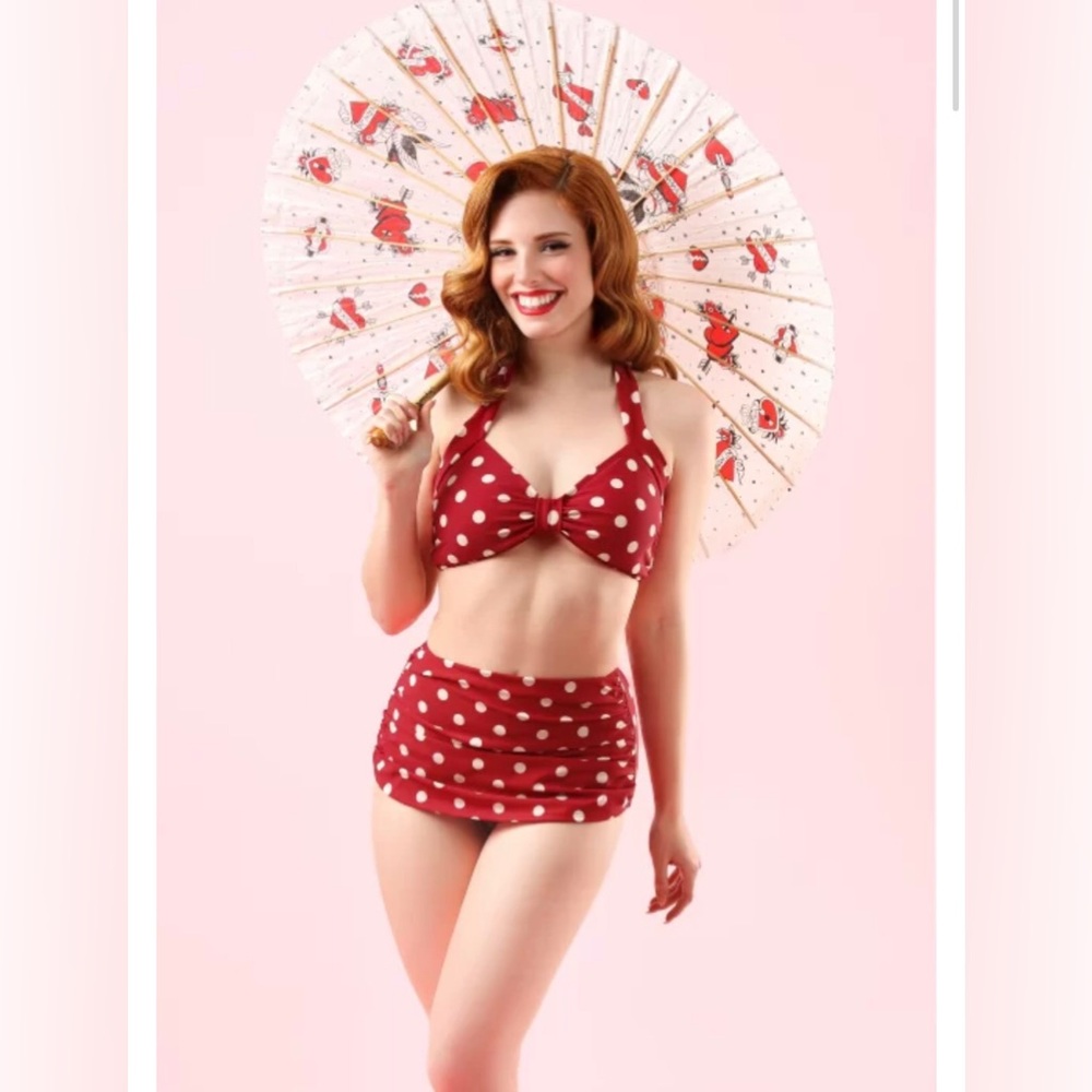 Esther Williams 50s Classic Polka Bikini Top in Red and White